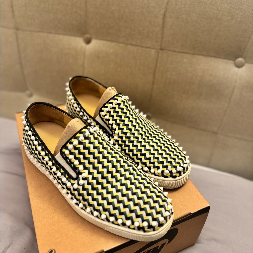 Christian Louboutin Black and Yellow Loafers with Slip-On Design